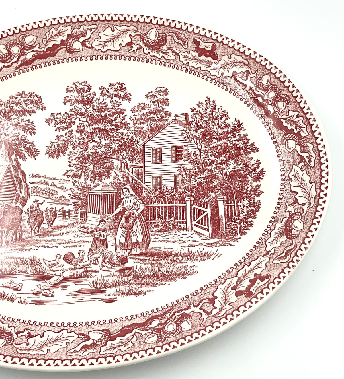 Vintage Royal China Memory Lane Red Transferware Oval Serving Platter