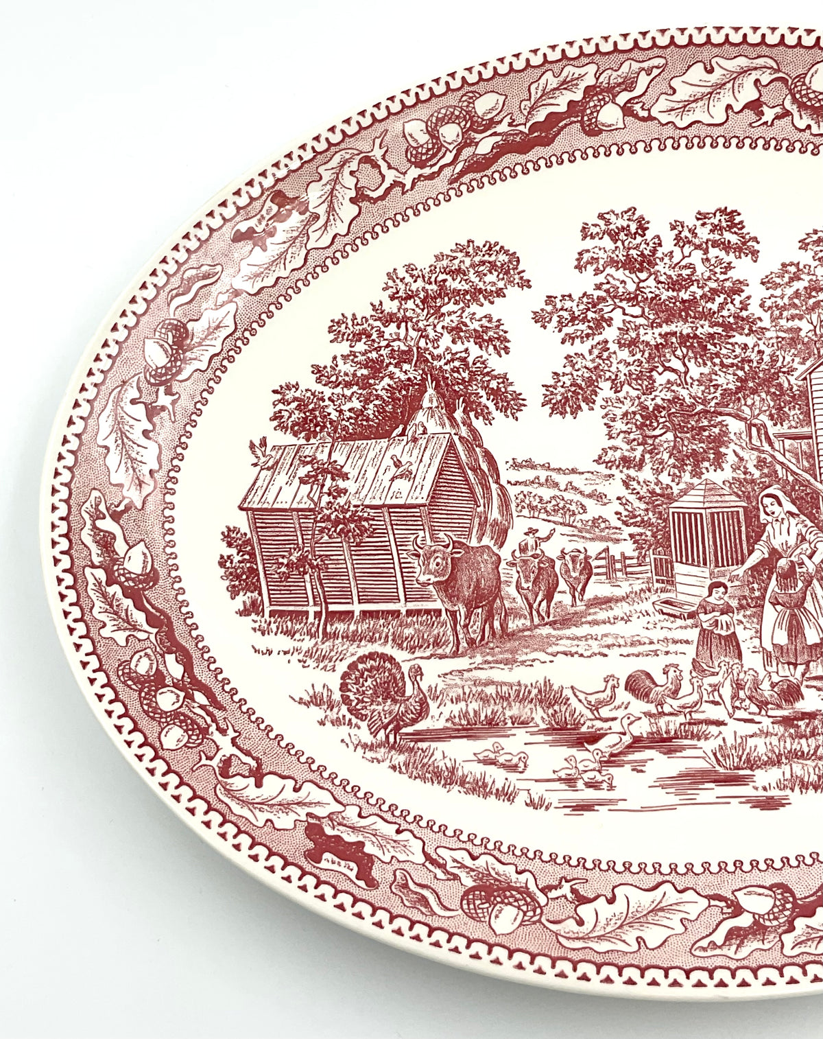 Vintage Royal China Memory Lane Red Transferware Oval Serving Platter