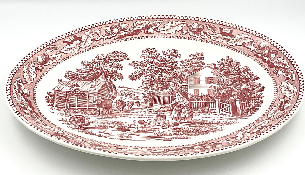 Vintage Royal China Memory Lane Red Transferware Oval Serving Platter