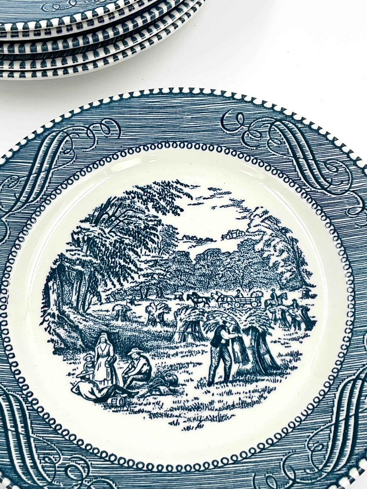 Set of 6 Vintage Royal China Currier & Ives Blue Side Plates 6”