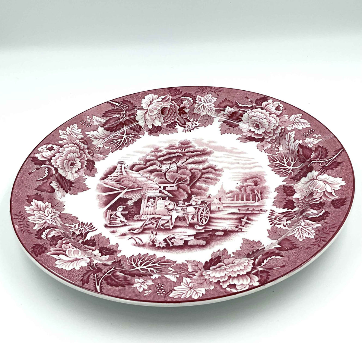 Vintage Wood & Sons English Scenery Burgundy Transferware Dinner Plate