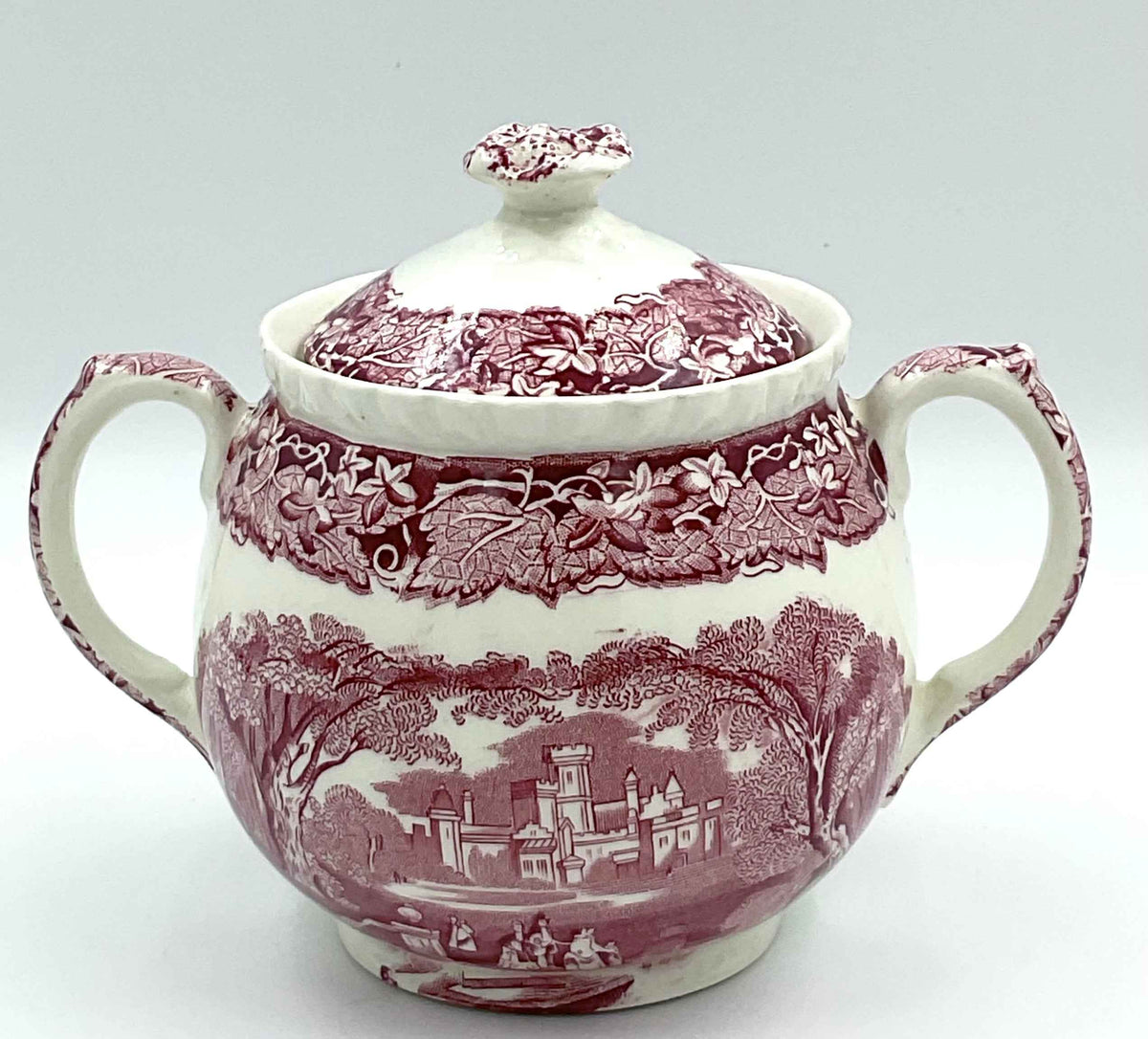 Vintage Mason’s Vista Red Transferware Covered Sugar Bowl – England