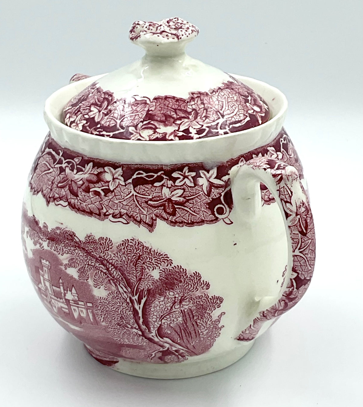 Vintage Mason’s Vista Red Transferware Covered Sugar Bowl – England