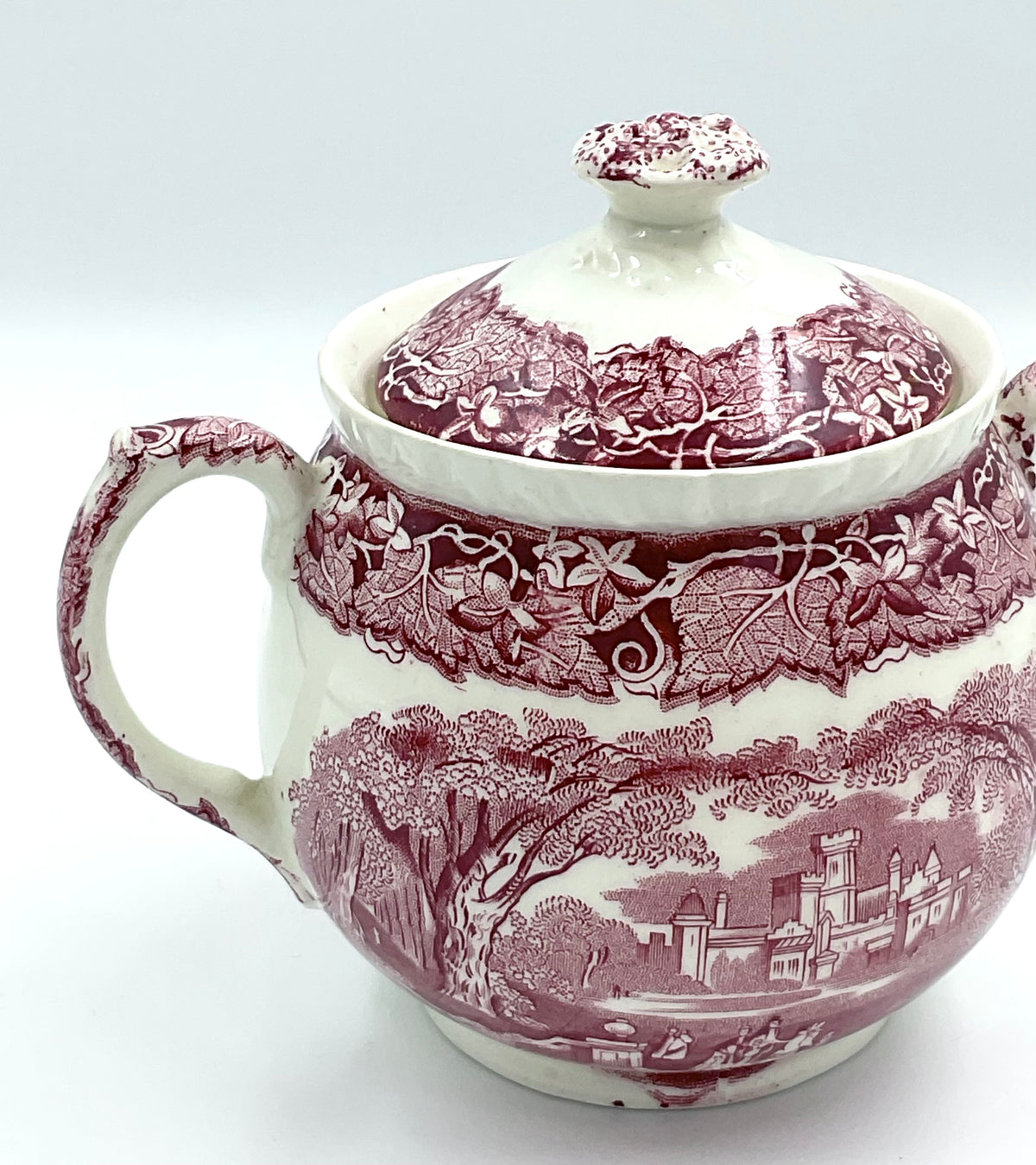 Vintage Mason’s Vista Red Transferware Covered Sugar Bowl – England