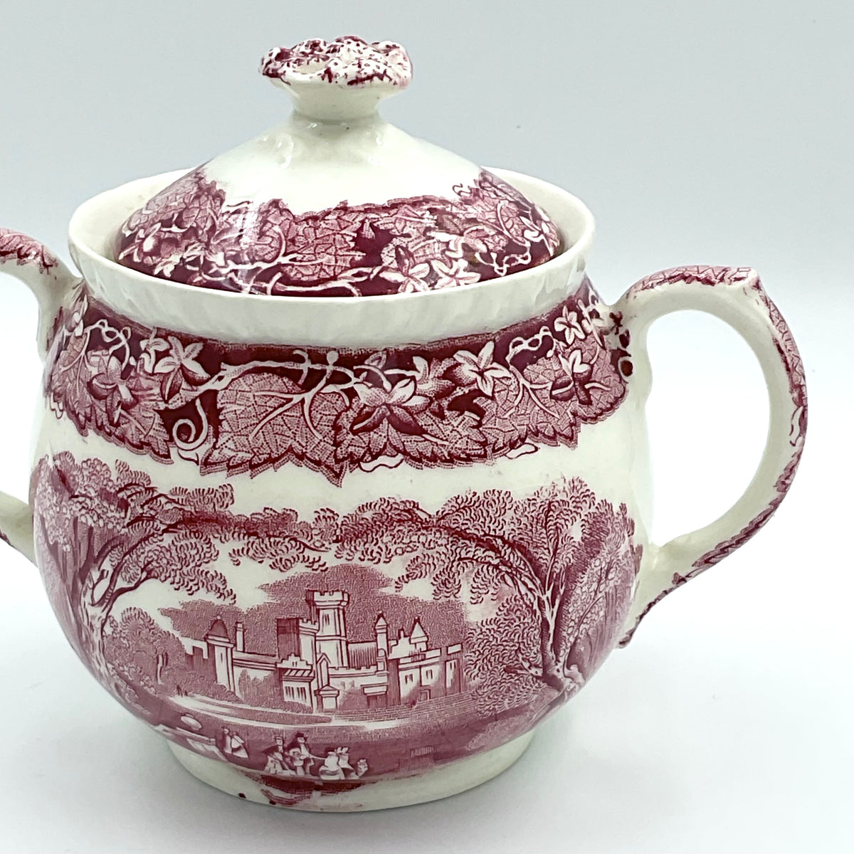 Vintage Mason’s Vista Red Transferware Covered Sugar Bowl – England