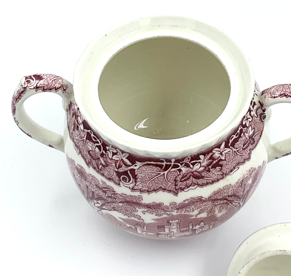 Vintage Mason’s Vista Red Transferware Covered Sugar Bowl – England