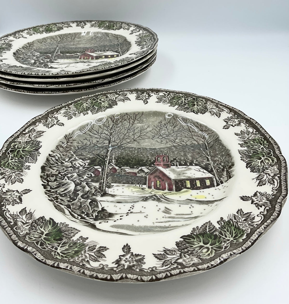 Vintage Johnson Brothers Friendly Village School House Dinner Plates – Set of 5