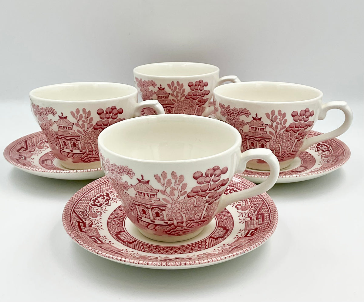 Vintage Churchill Willow Rosa Pink Cups and Saucers – Set of 4