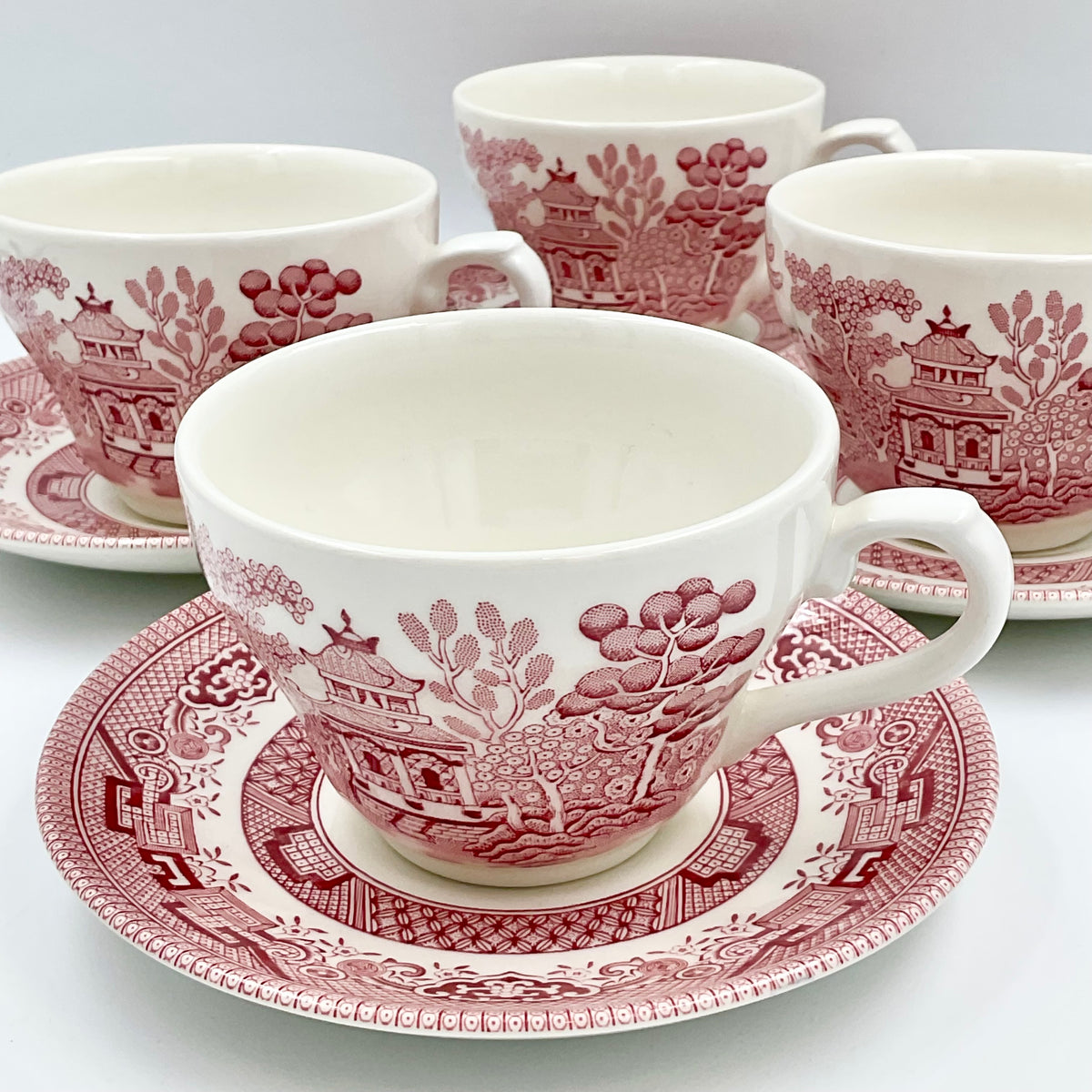 Vintage Churchill Willow Rosa Pink Cups and Saucers – Set of 4