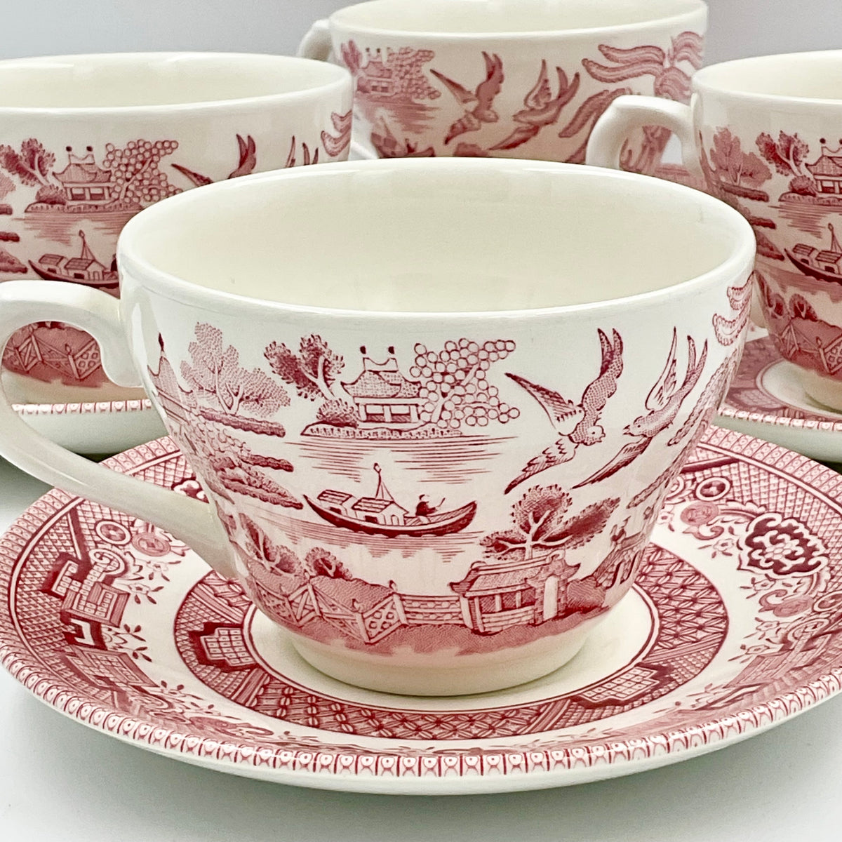 Vintage Churchill Willow Rosa Pink Cups and Saucers – Set of 4
