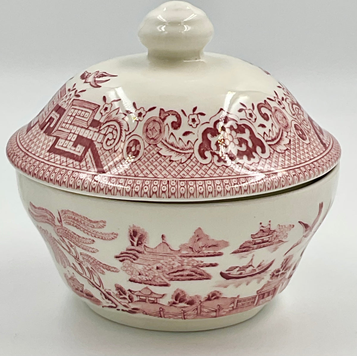 Vintage Churchill Willow Rosa Pink Covered Sugar Bowl