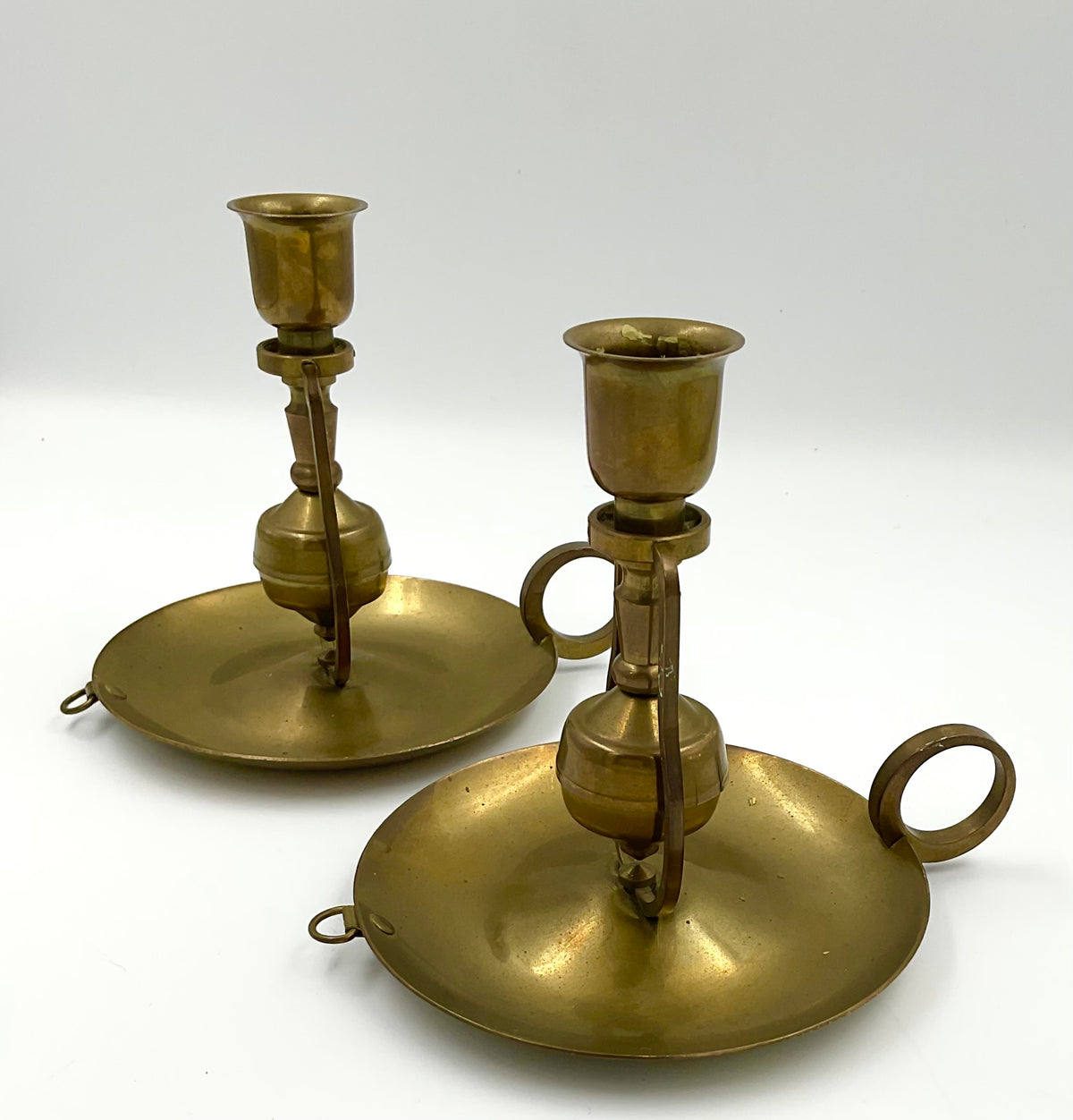 Vintage Brass Rocking Gimbal Chamberstick Candle Holders, Pair