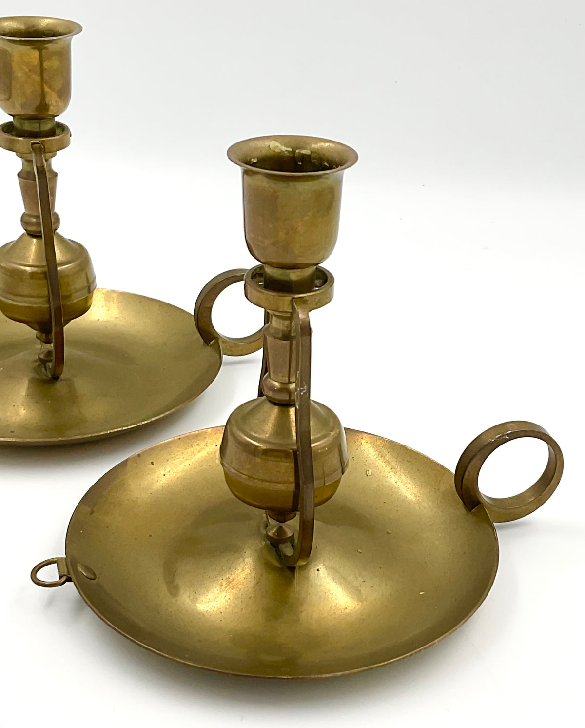 Vintage Brass Rocking Gimbal Chamberstick Candle Holders, Pair