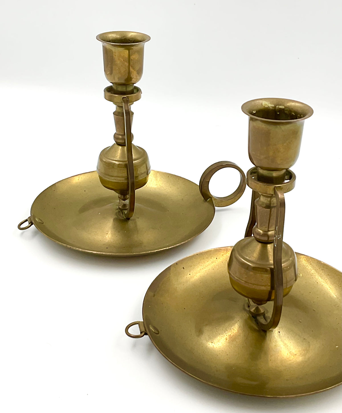 Vintage Brass Rocking Gimbal Chamberstick Candle Holders, Pair