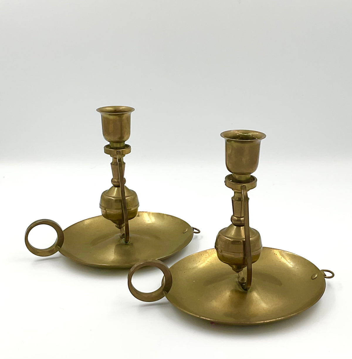 Vintage Brass Rocking Gimbal Chamberstick Candle Holders, Pair