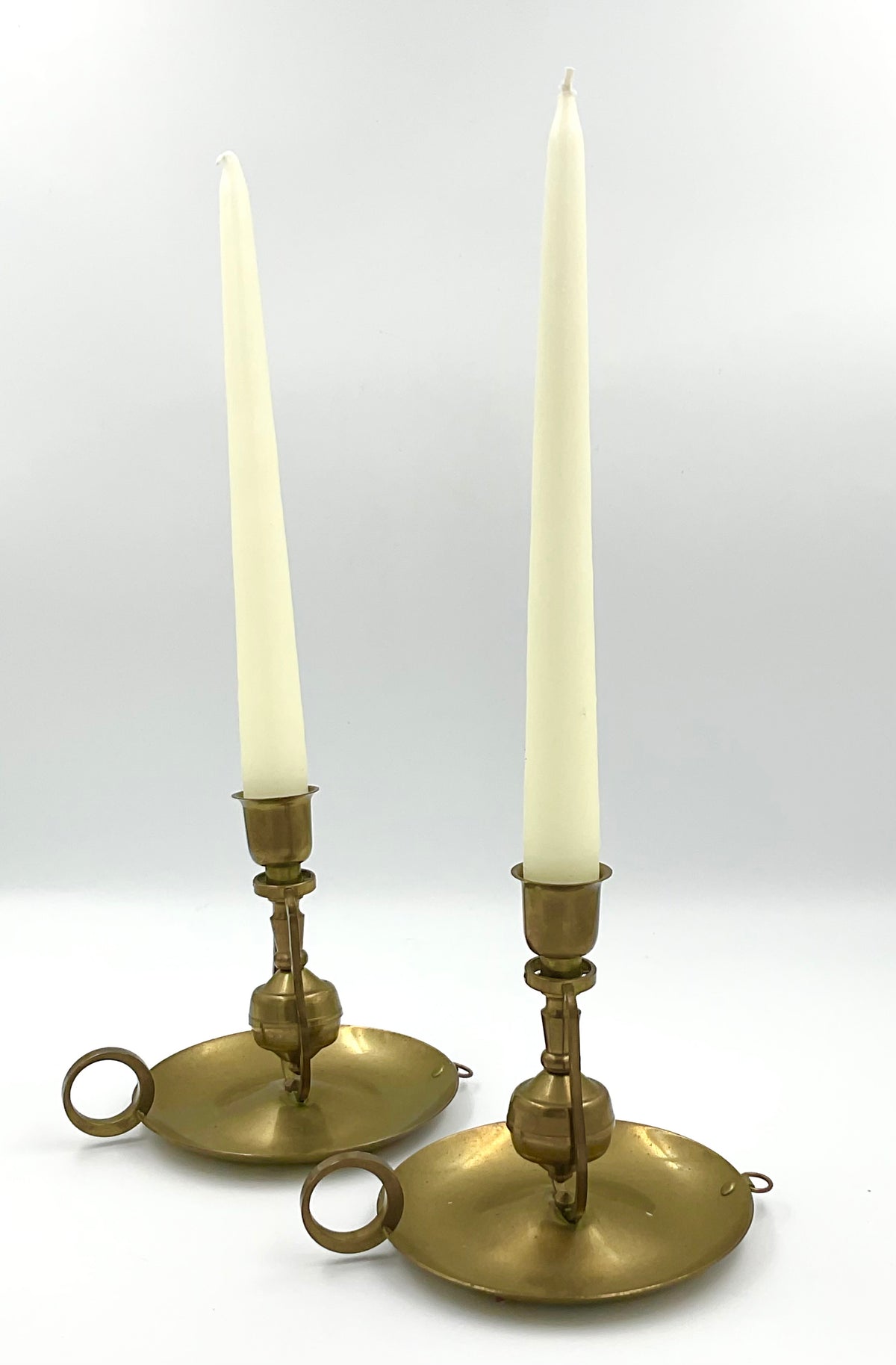 Vintage Brass Rocking Gimbal Chamberstick Candle Holders, Pair