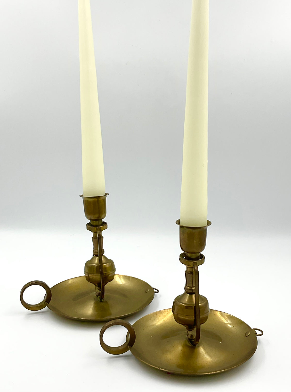 Vintage Brass Rocking Gimbal Chamberstick Candle Holders, Pair