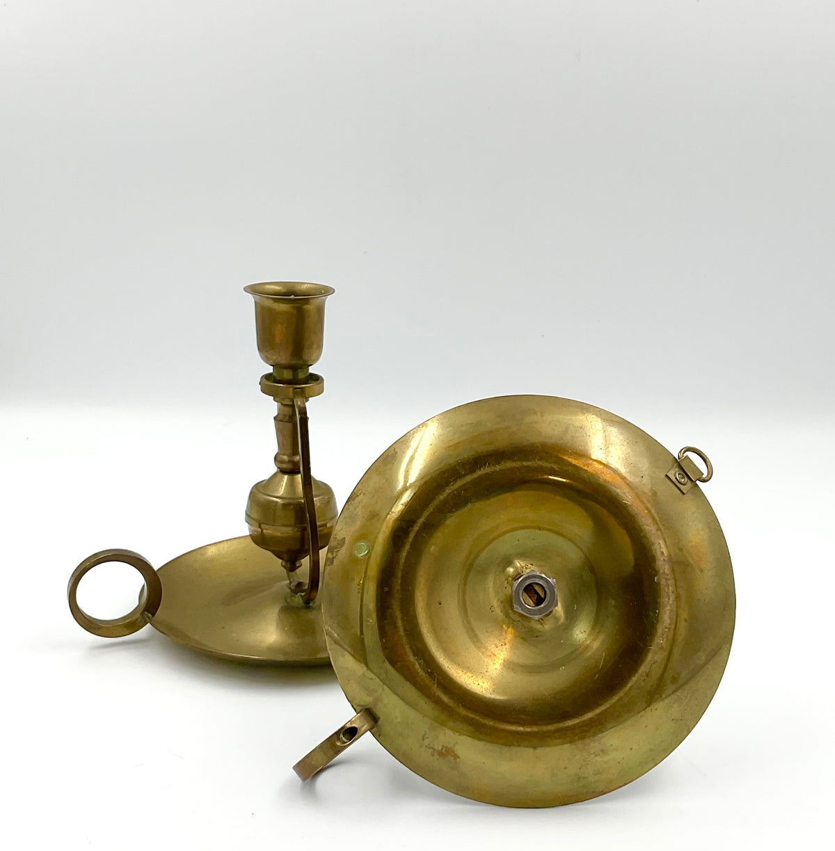 Vintage Brass Rocking Gimbal Chamberstick Candle Holders, Pair