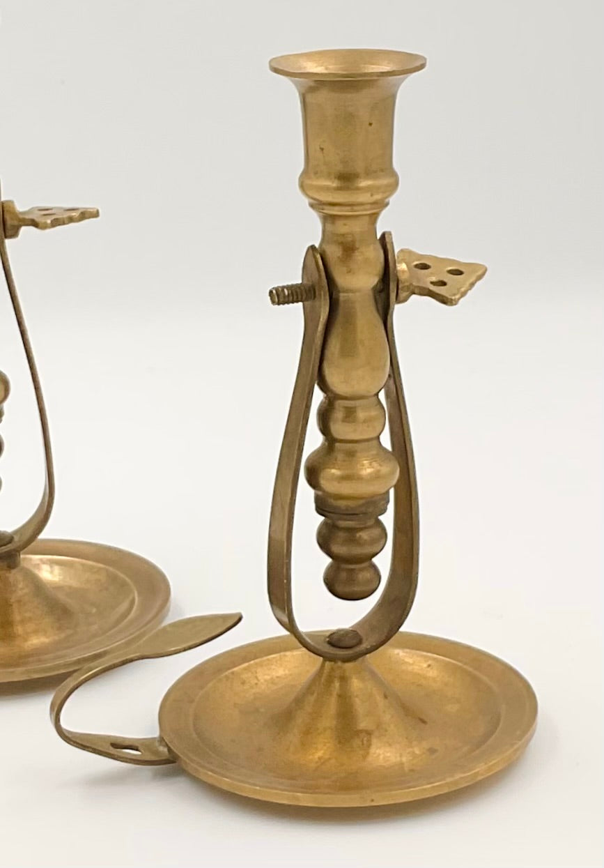 Vintage Brass Rocking Gimbal Chamberstick Candle Holders, Pair