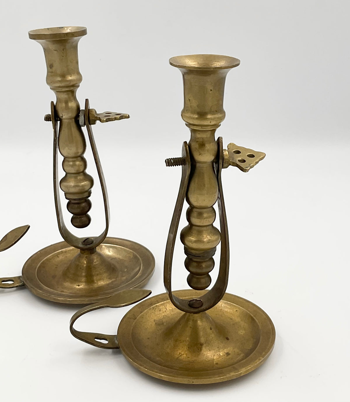 Vintage Brass Rocking Gimbal Chamberstick Candle Holders, Pair