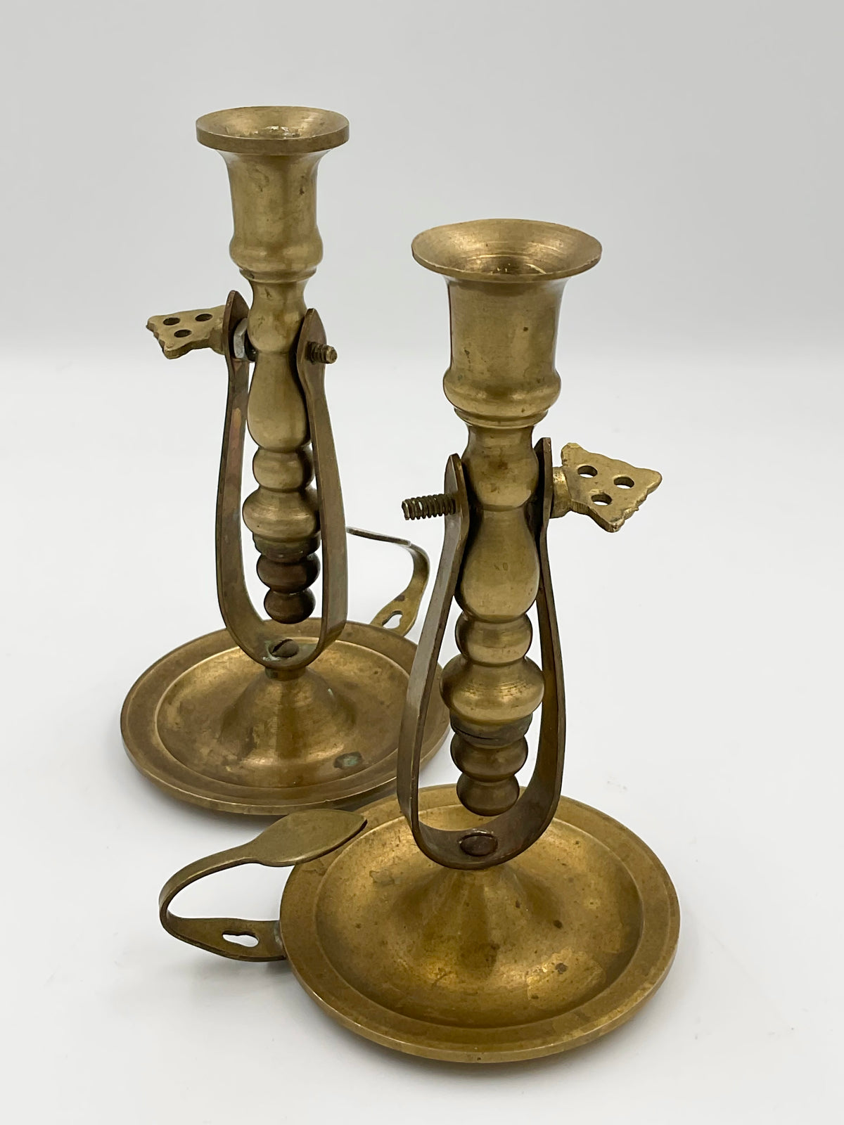 Vintage Brass Rocking Gimbal Chamberstick Candle Holders, Pair