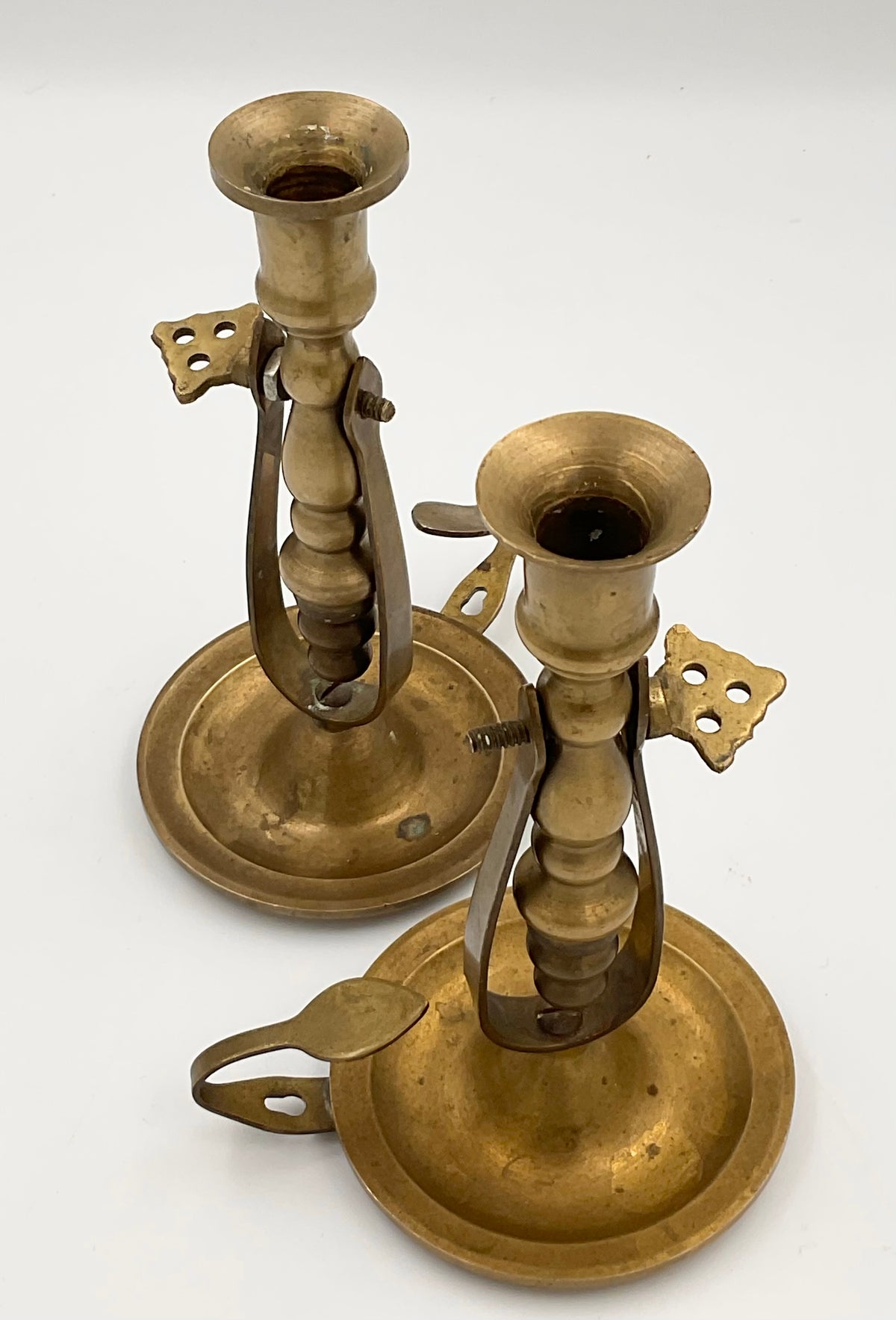 Vintage Brass Rocking Gimbal Chamberstick Candle Holders, Pair