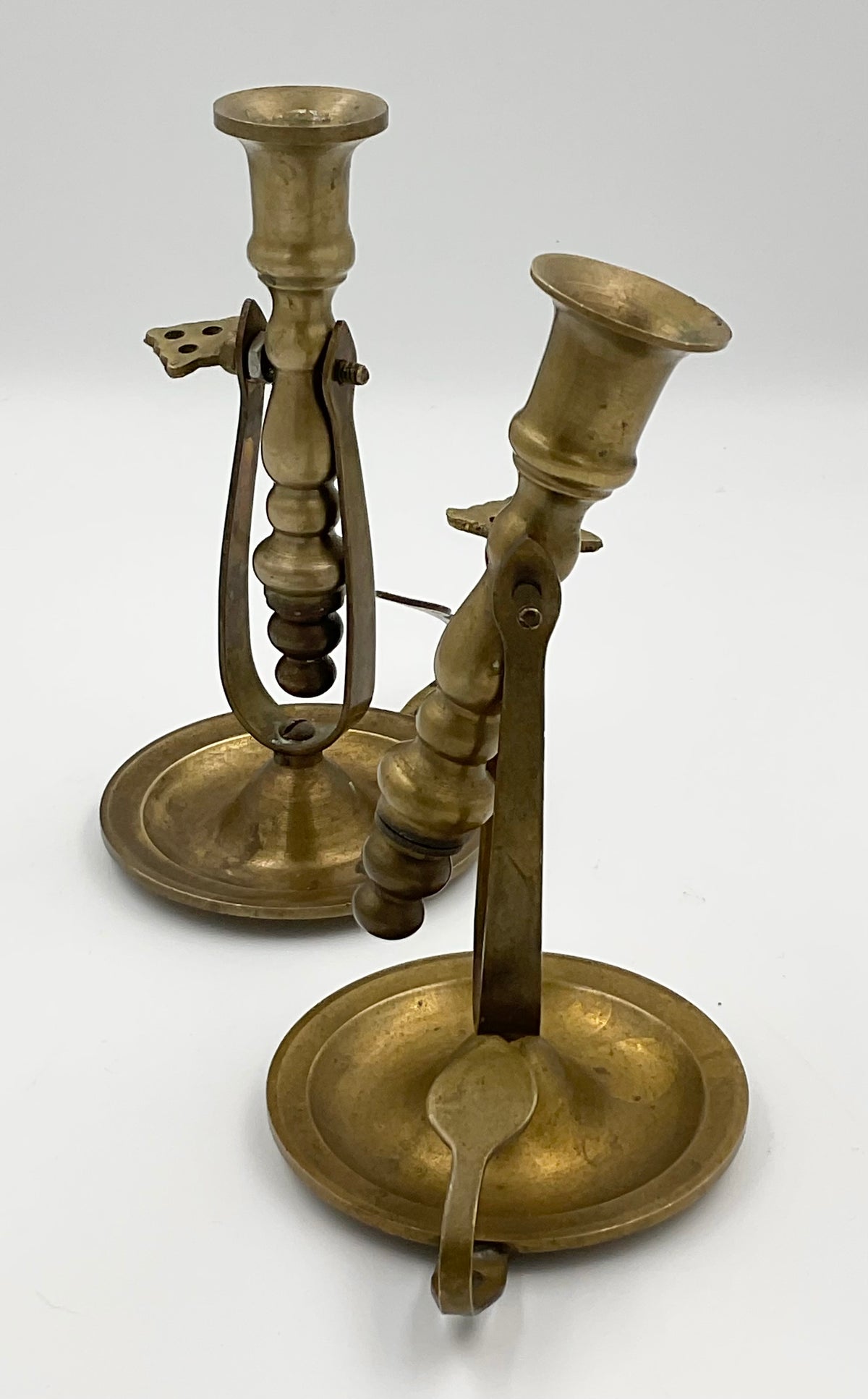Vintage Brass Rocking Gimbal Chamberstick Candle Holders, Pair