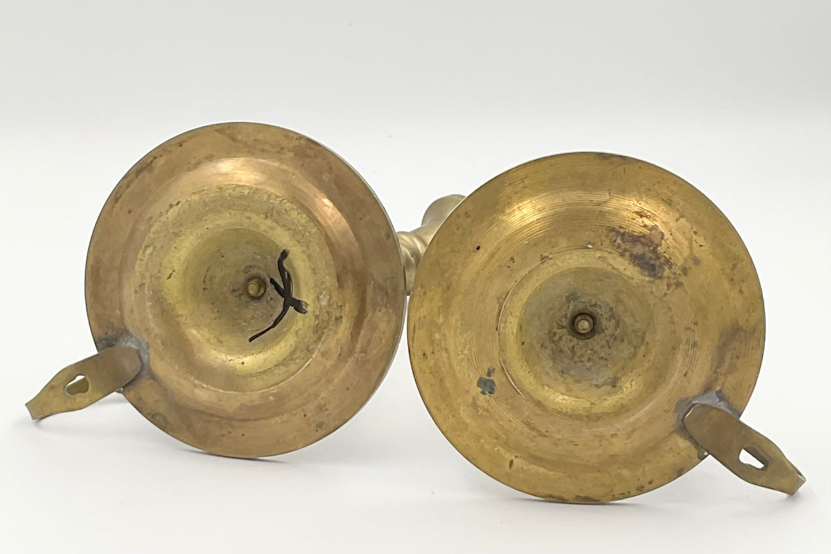 Vintage Brass Rocking Gimbal Chamberstick Candle Holders, Pair