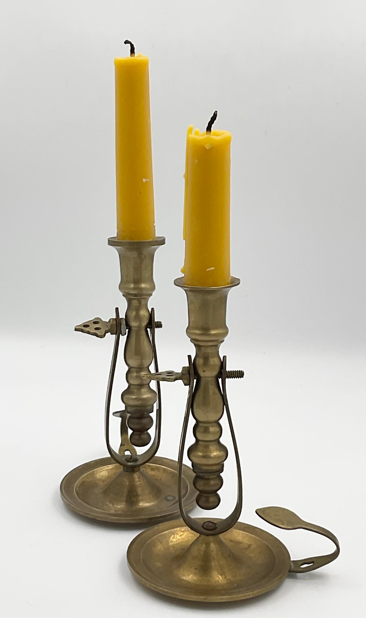 Vintage Brass Rocking Gimbal Chamberstick Candle Holders, Pair