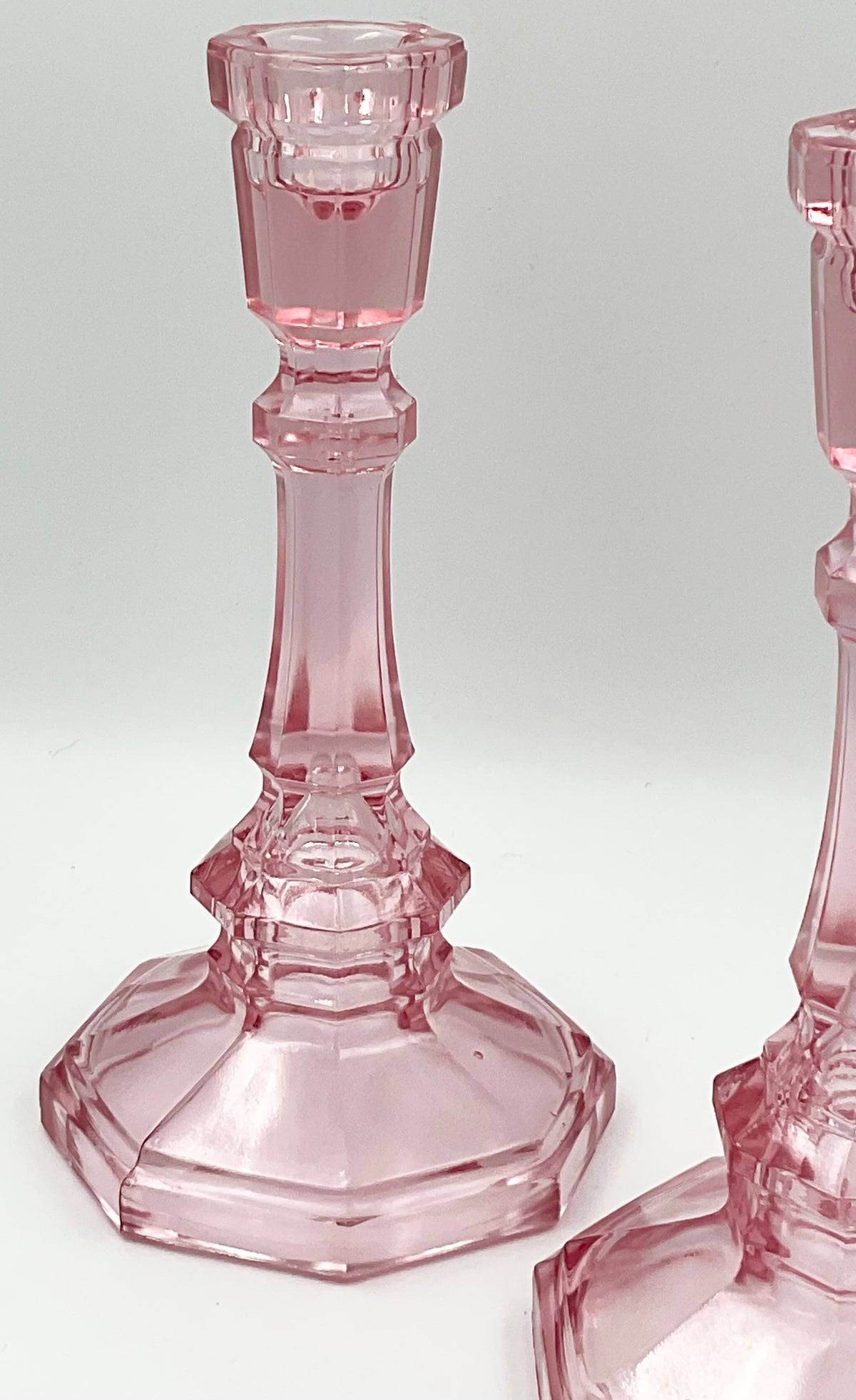 Tall Vintage Pink Pressed Glass Candlesticks – Pair