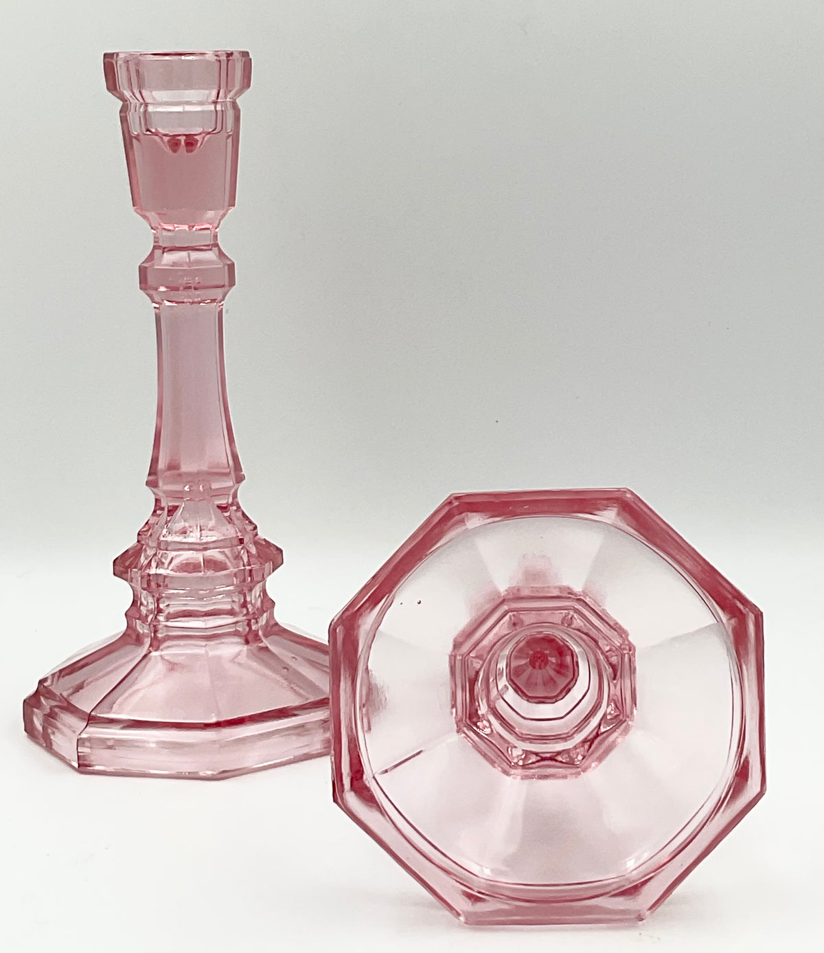 Tall Vintage Pink Pressed Glass Candlesticks – Pair