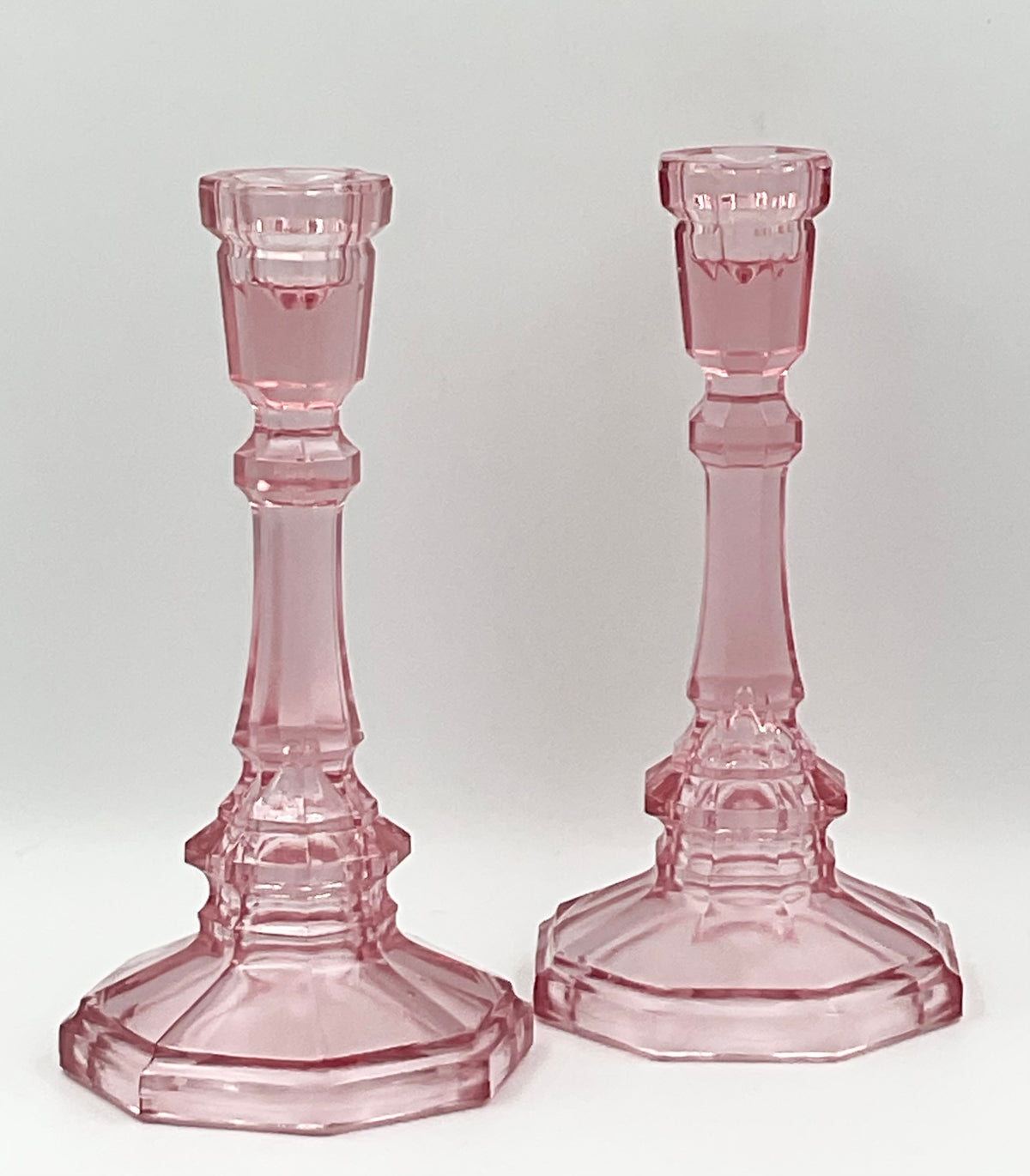 Tall Vintage Pink Pressed Glass Candlesticks – Pair