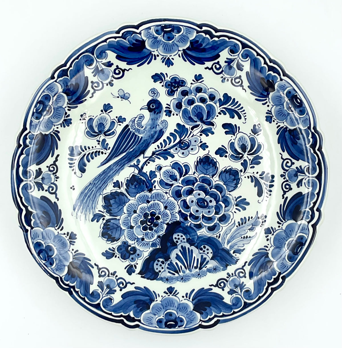 Vintage Delft Blue Bird Floral Plate 1036 Hand Painted Holland Blue & White