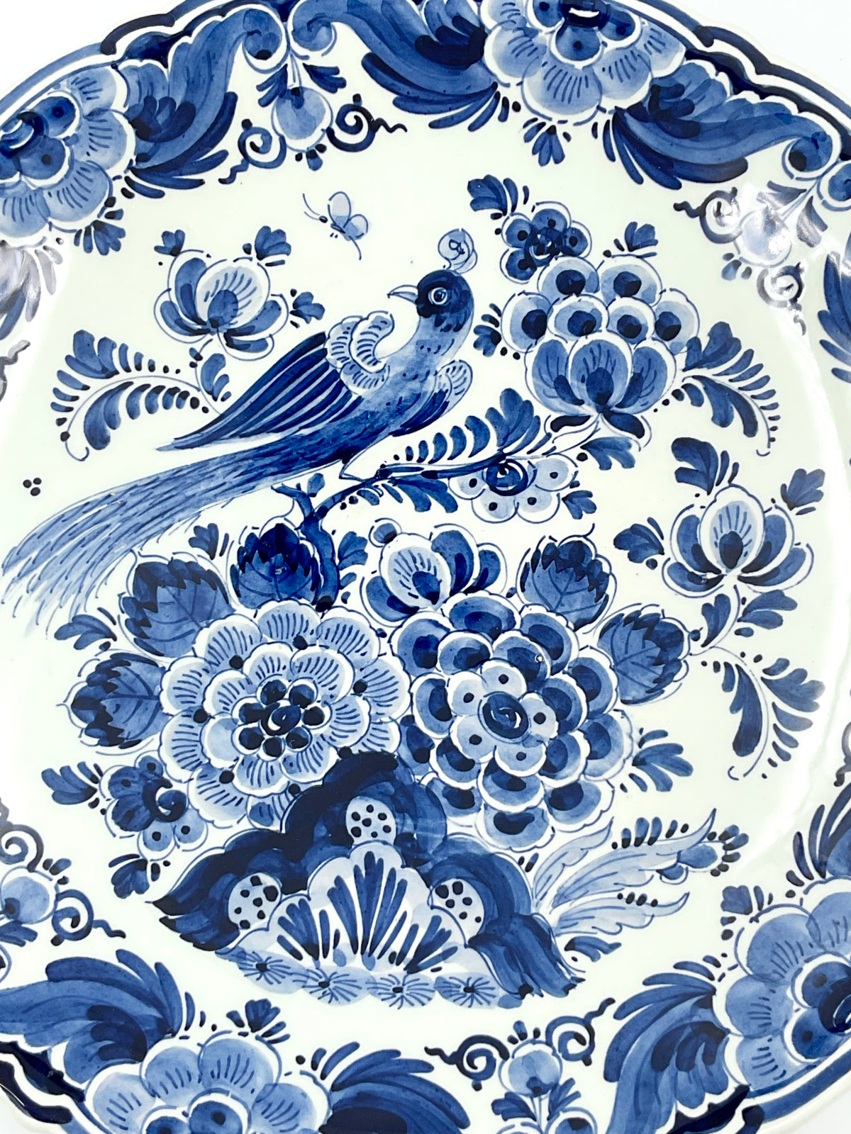Vintage Delft Blue Bird Floral Plate 1036 Hand Painted Holland Blue & White