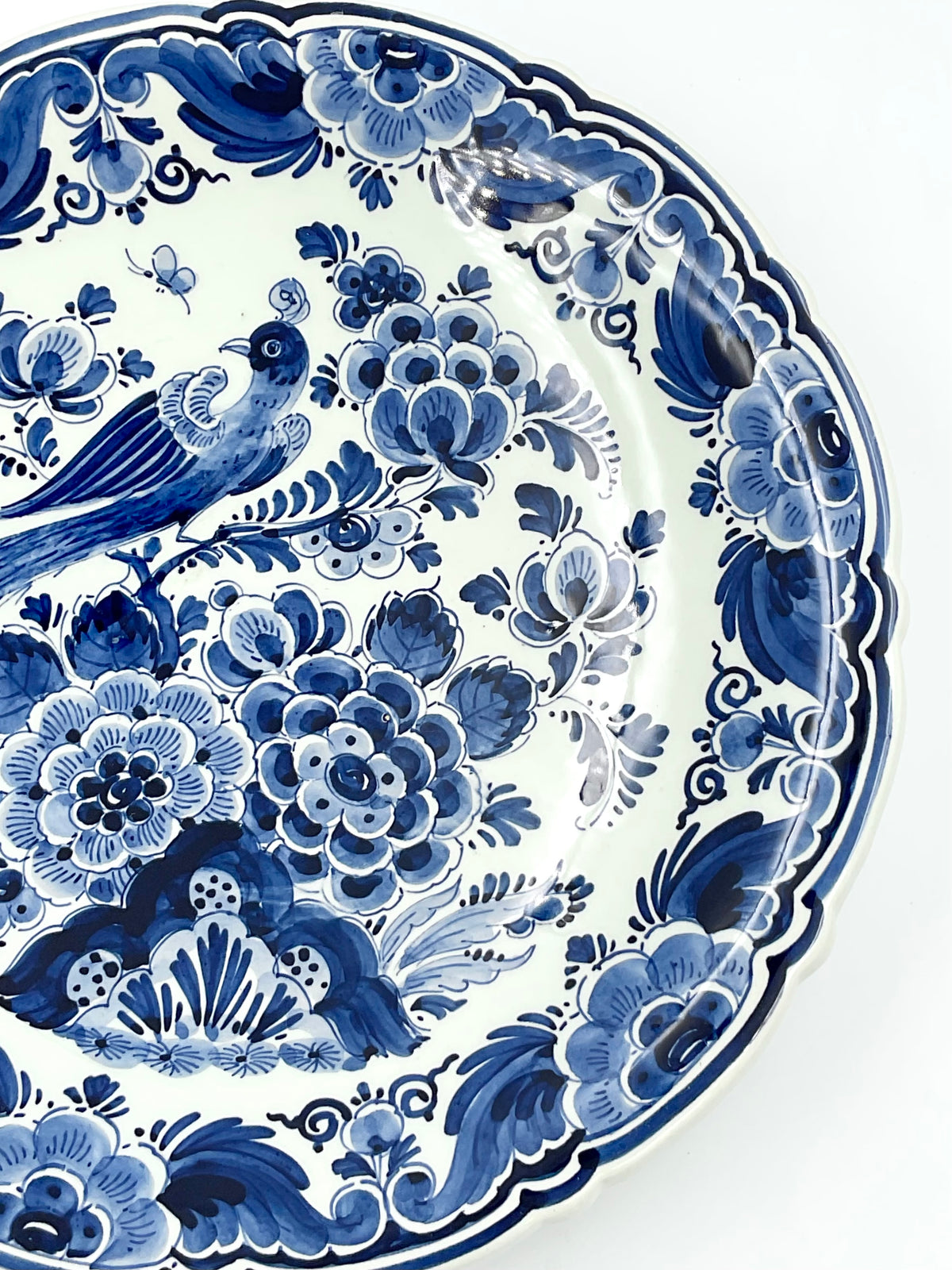 Vintage Delft Blue Bird Floral Plate 1036 Hand Painted Holland Blue & White