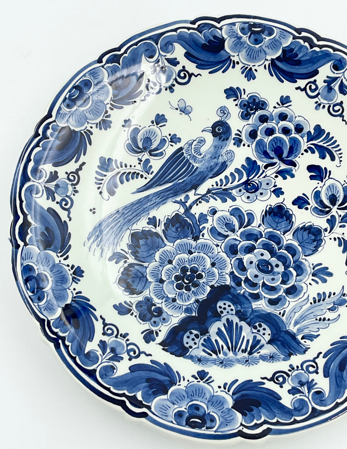 Vintage Delft Blue Bird Floral Plate 1036 Hand Painted Holland Blue & White