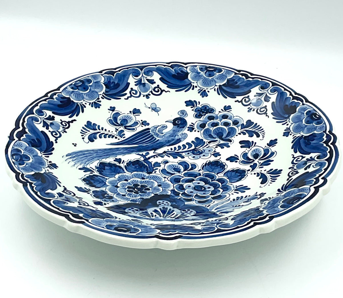 Vintage Delft Blue Bird Floral Plate 1036 Hand Painted Holland Blue & White