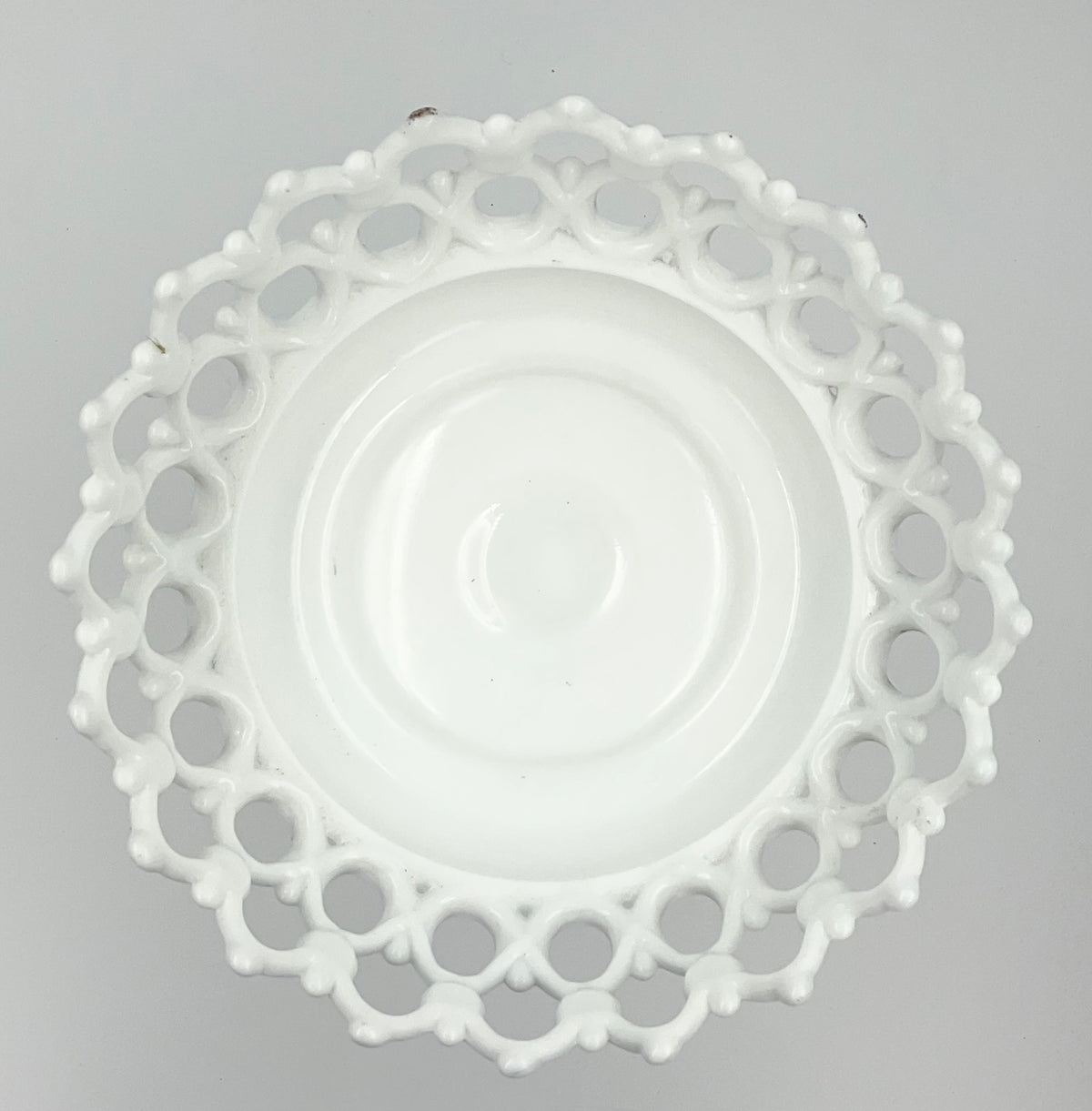 Vintage White Milk Glass Openwork Pedestal Bowl