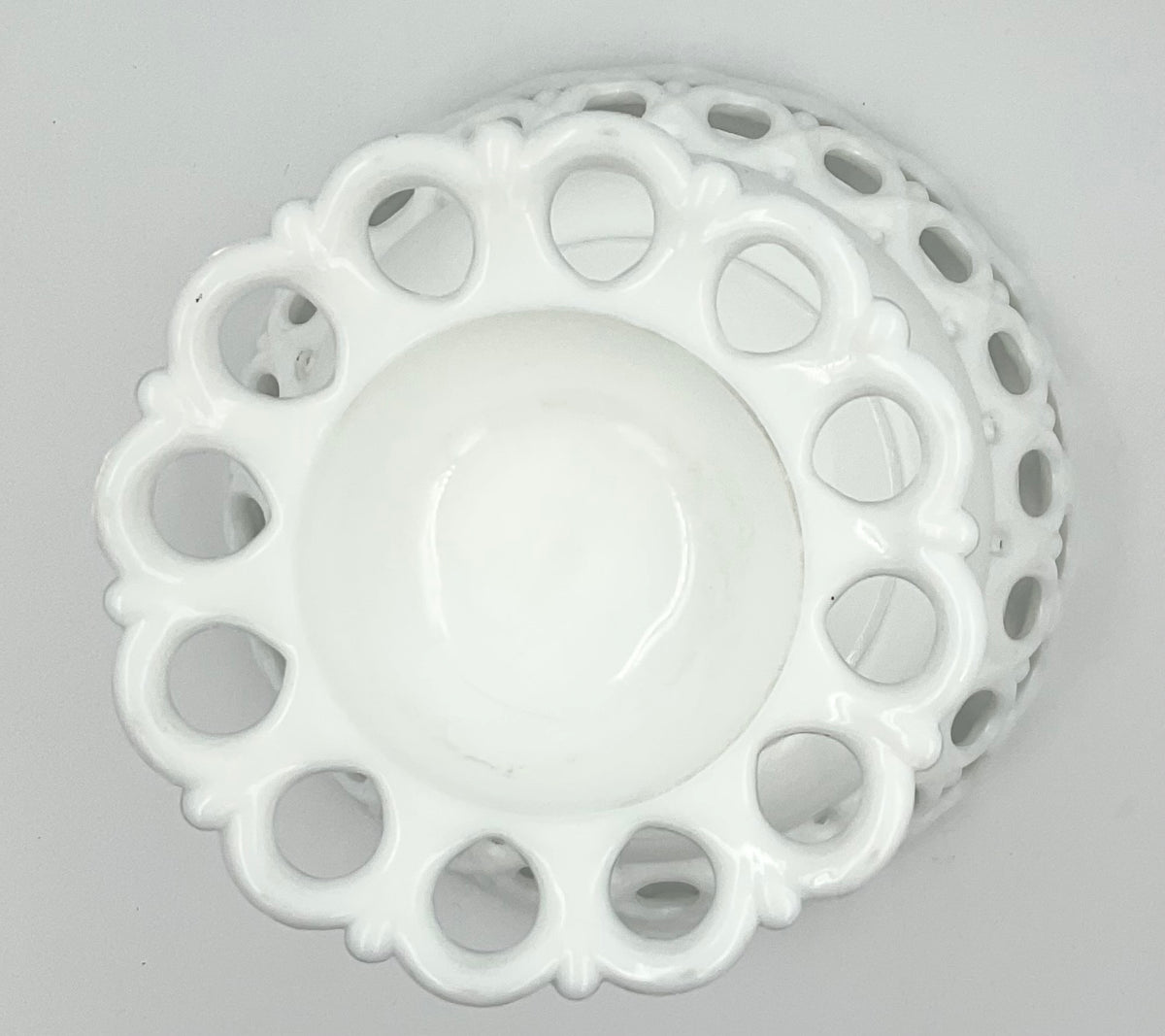 Vintage White Milk Glass Openwork Pedestal Bowl