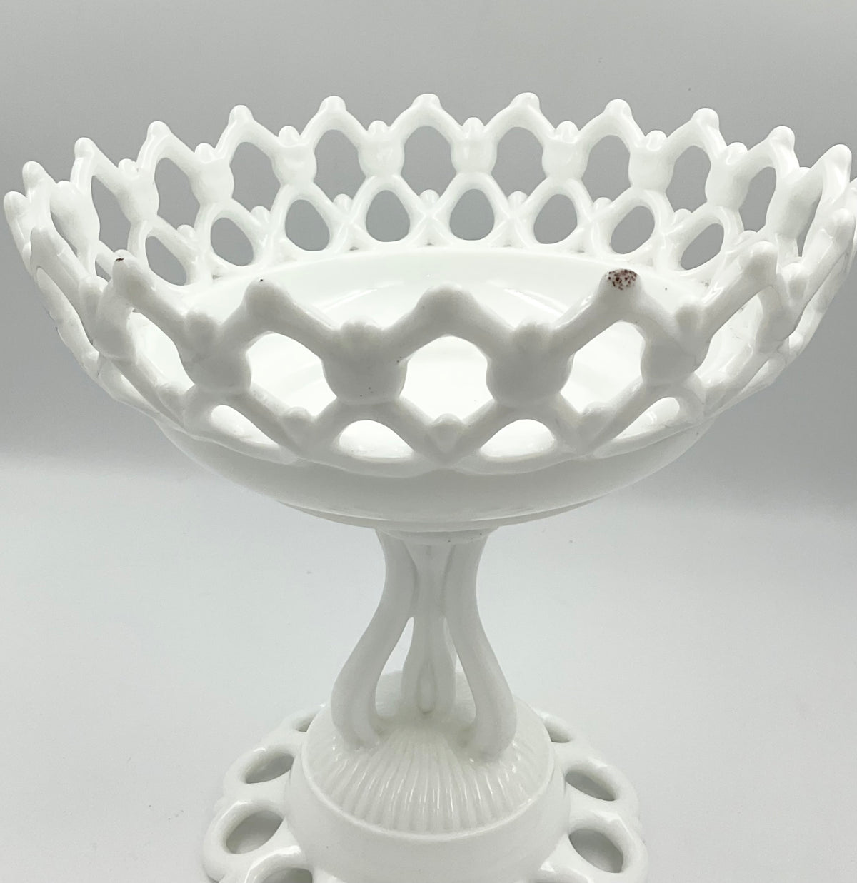 Vintage White Milk Glass Openwork Pedestal Bowl