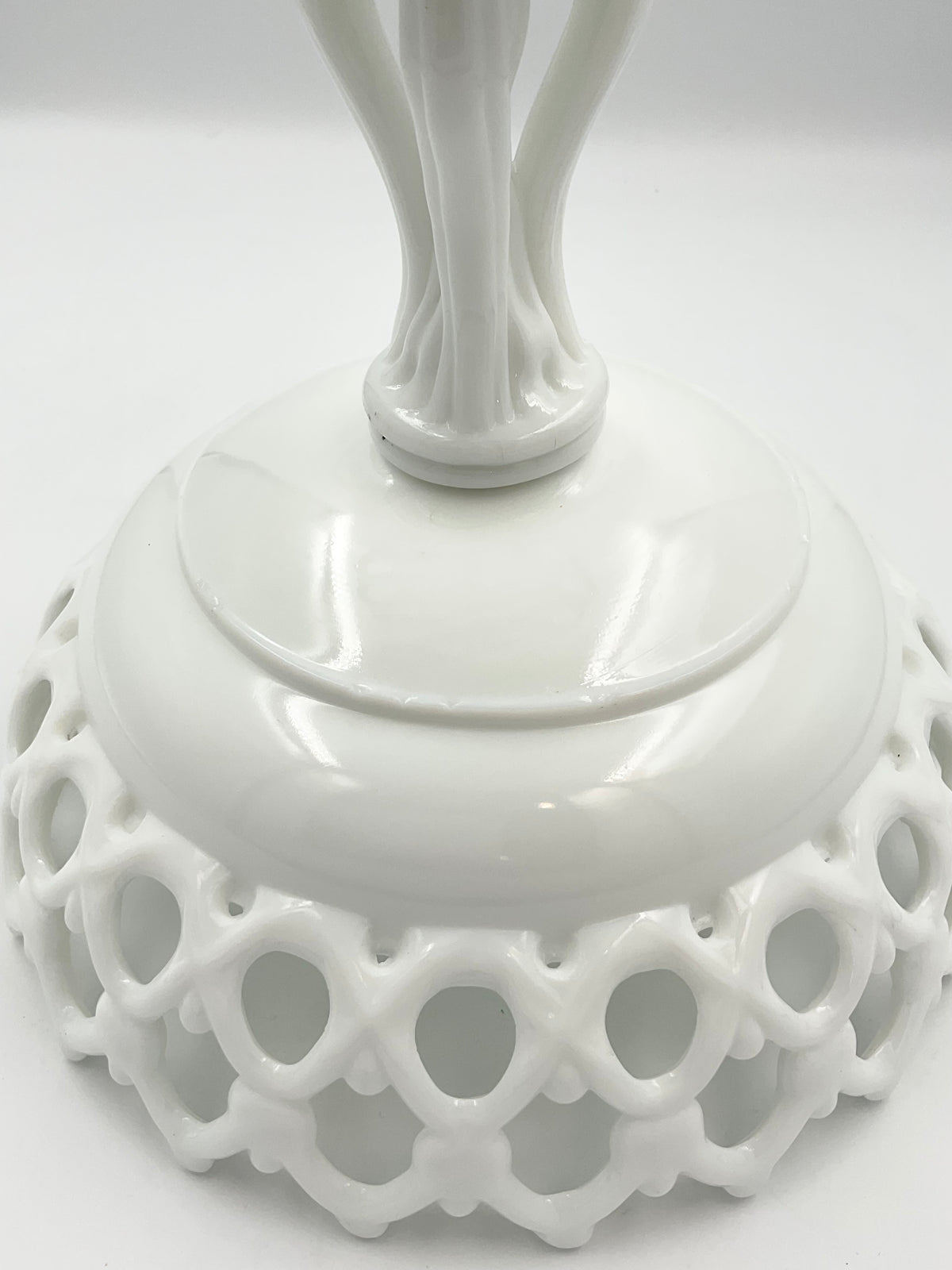 Vintage White Milk Glass Openwork Pedestal Bowl