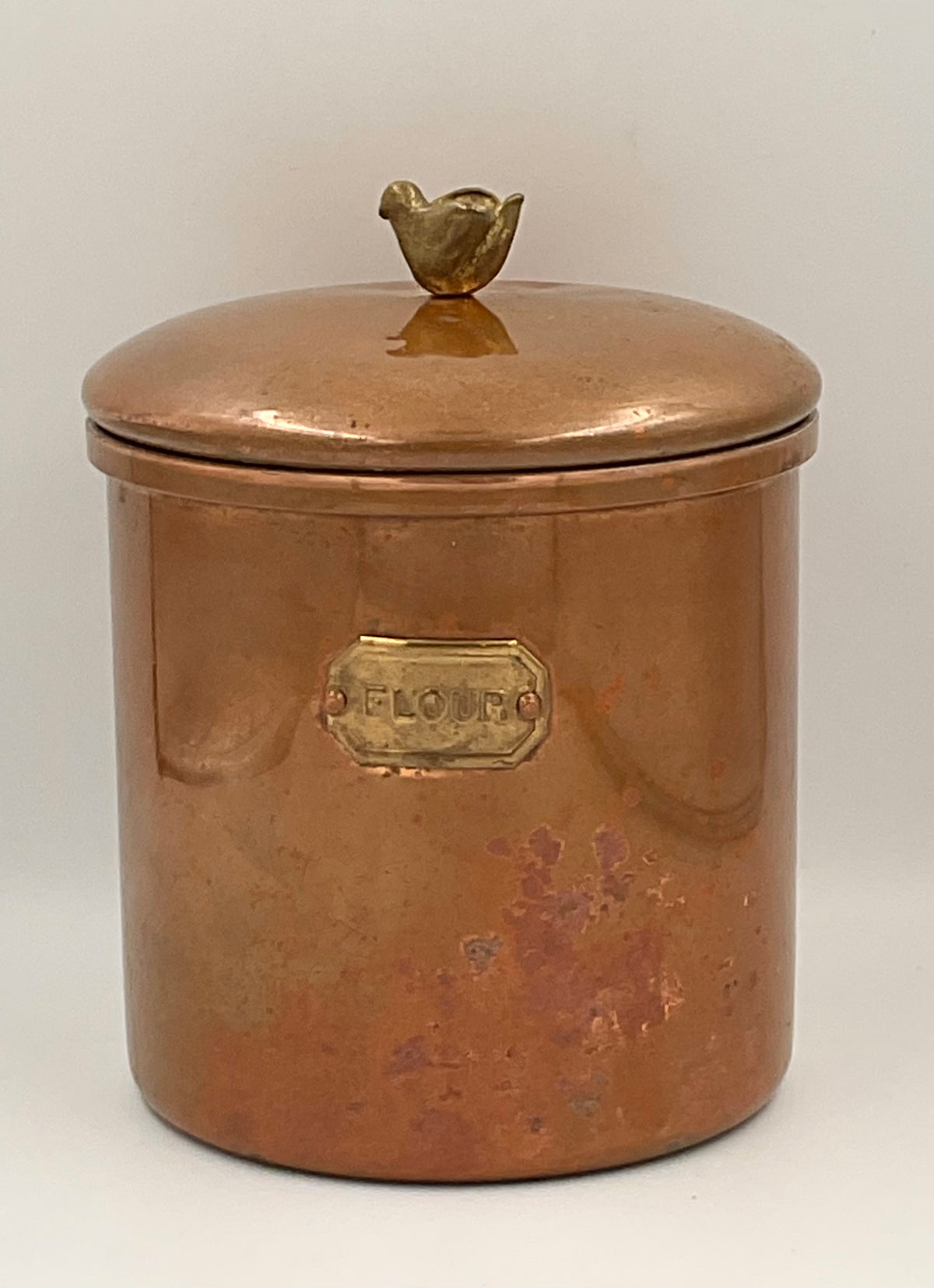 Vintage Copper Flour Canister with Brass Bird Knob