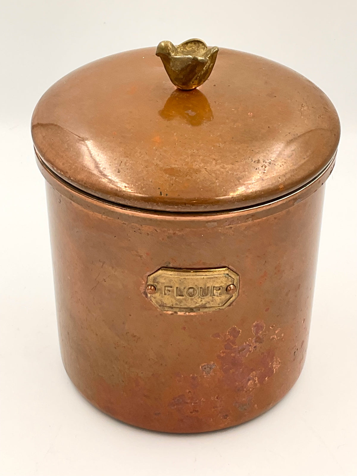 Vintage Copper Flour Canister with Brass Bird Knob