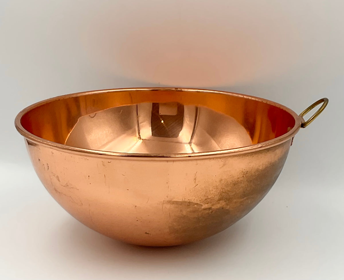 Vintage Daewoo Solid Copper Bowl with Brass Ring Handles Korea