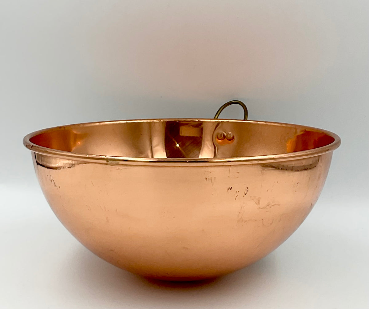 Vintage Daewoo Solid Copper Bowl with Brass Ring Handles Korea