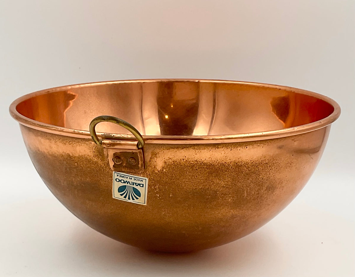 Vintage Daewoo Solid Copper Bowl with Brass Ring Handles Korea