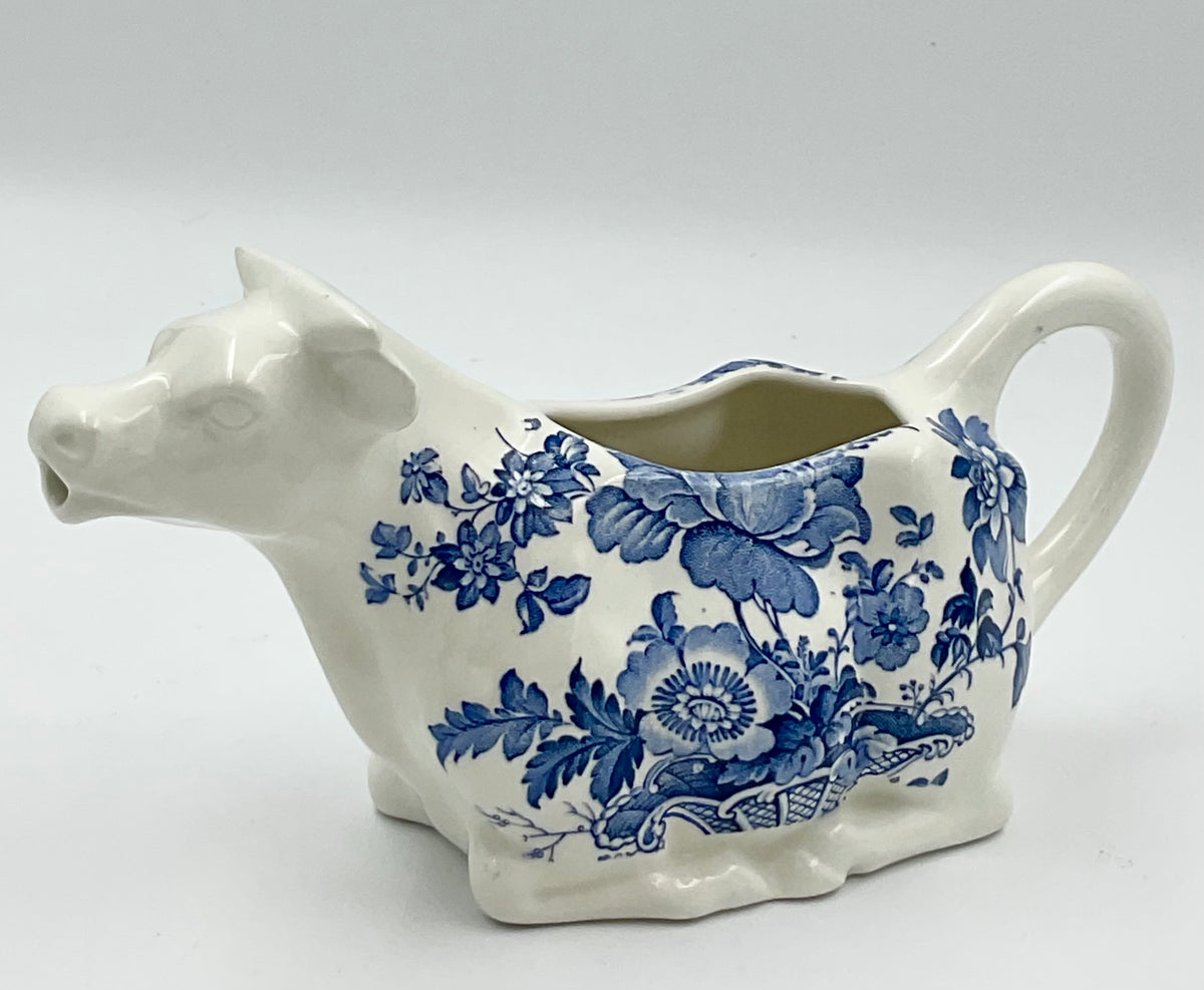 Vintage Royal Crownford Charlotte Cow Creamer Blue & White Ironstone
