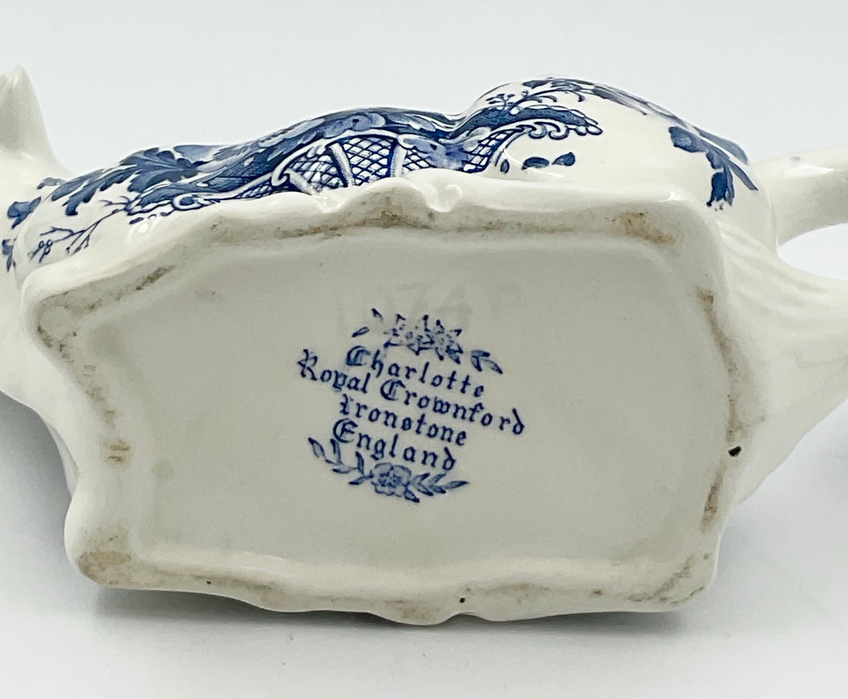 Vintage Royal Crownford Charlotte Cow Creamer Blue & White Ironstone