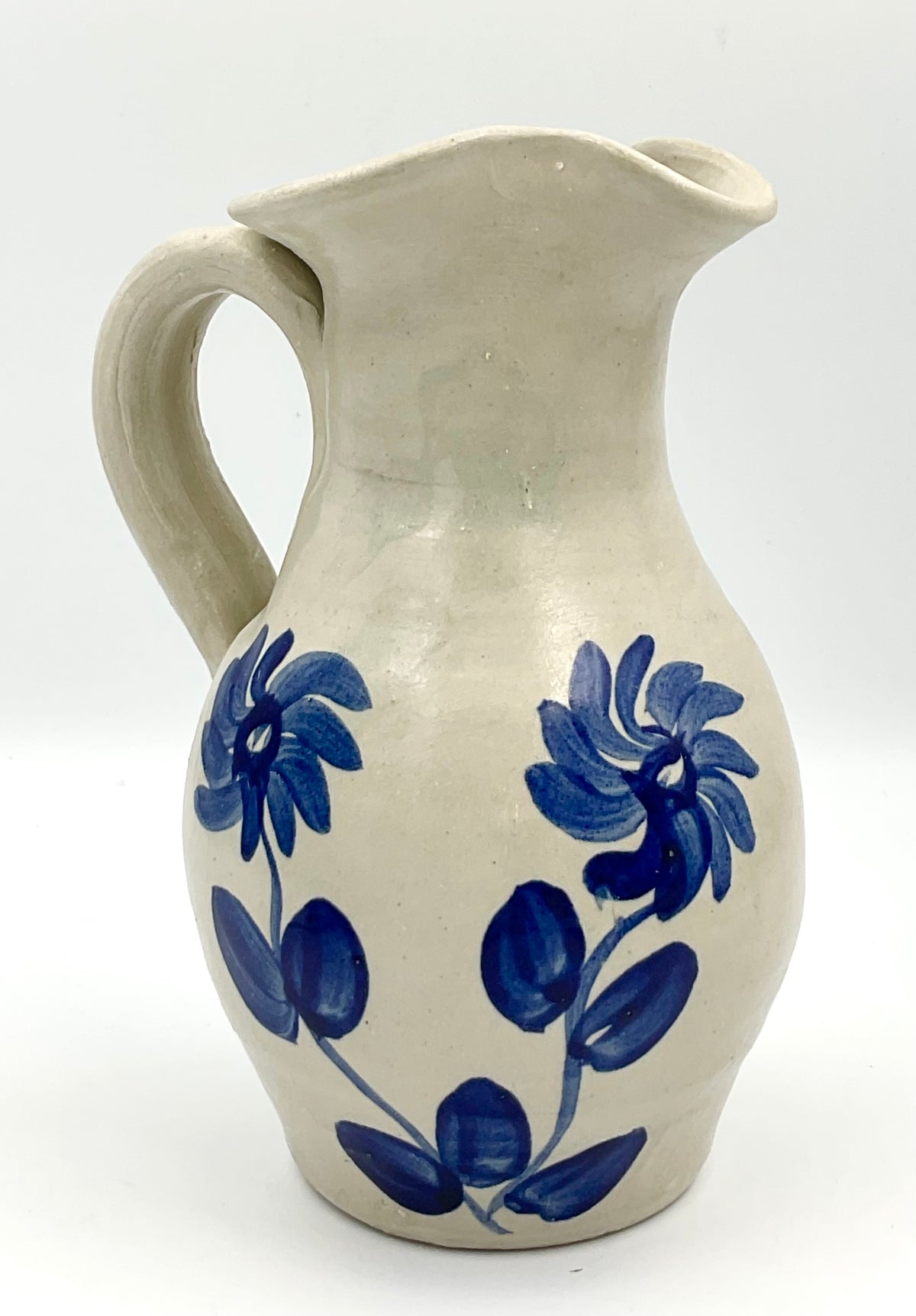 Williamsburg Pottery Blue Floral Stoneware Pitcher