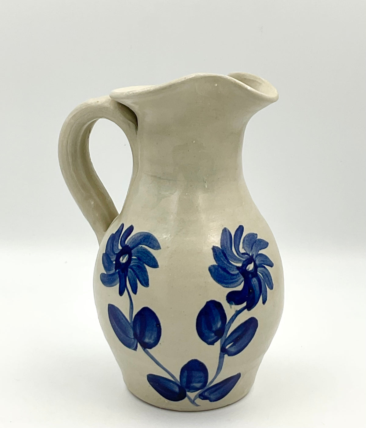 Williamsburg Pottery Blue Floral Stoneware Pitcher
